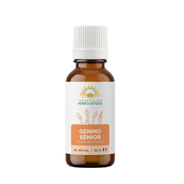 Laboratoires Herbolistique Gemmo Senior 30ml dropper bottle, organic gemmotherapy extracts for healthy ageing and immune defense support.